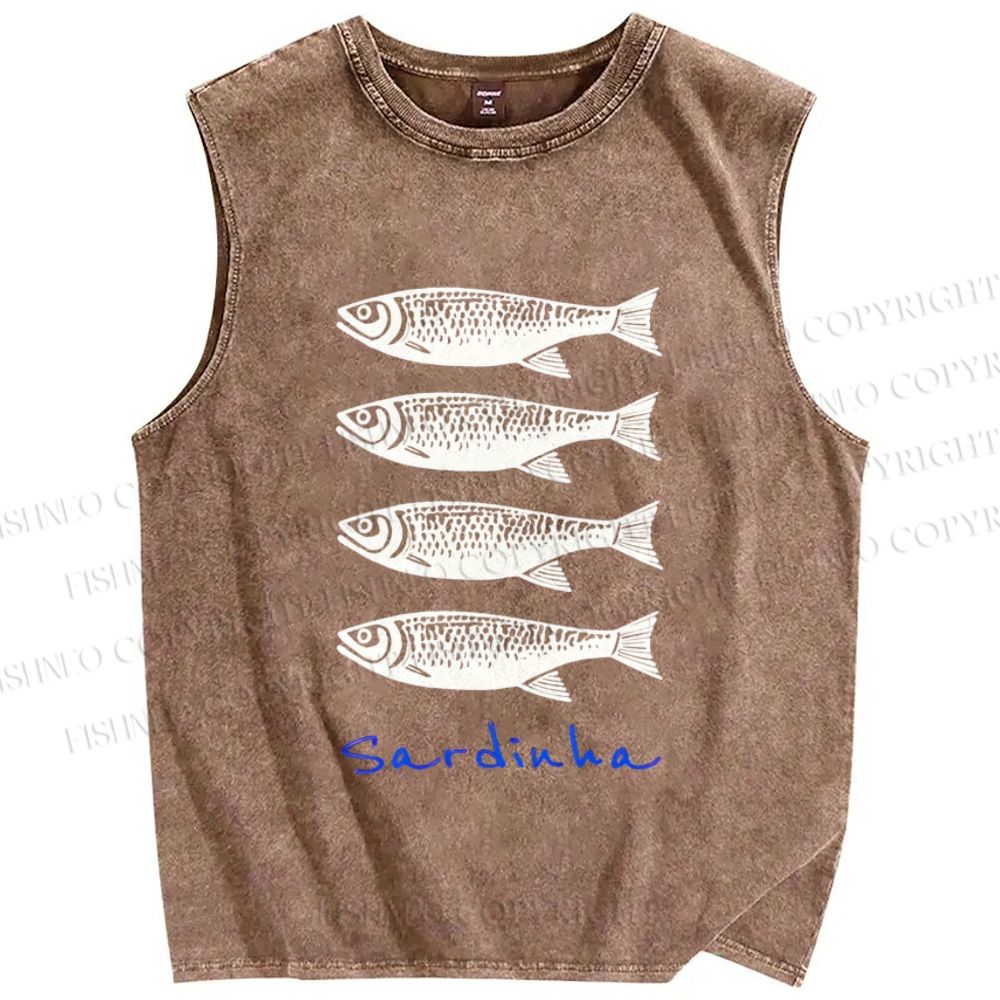 Unisex Sardines Printed Washed Tank Top