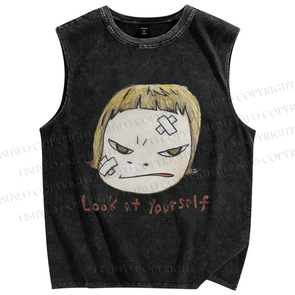 Unisex Yoshitomo Nara Look At Yourself Printed Washed Tank Top
