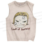 Unisex Yoshitomo Nara Look At Yourself Printed Washed Tank Top