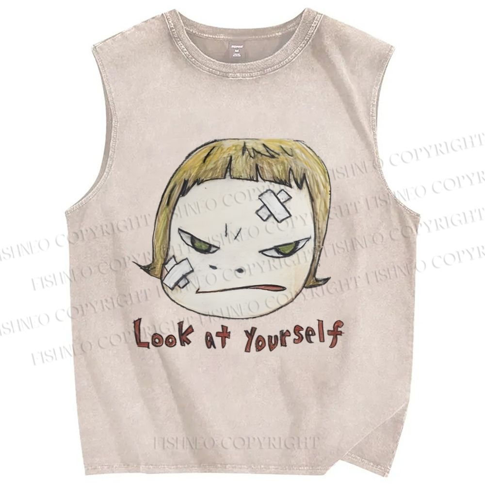 Unisex Yoshitomo Nara Look At Yourself Printed Washed Tank Top