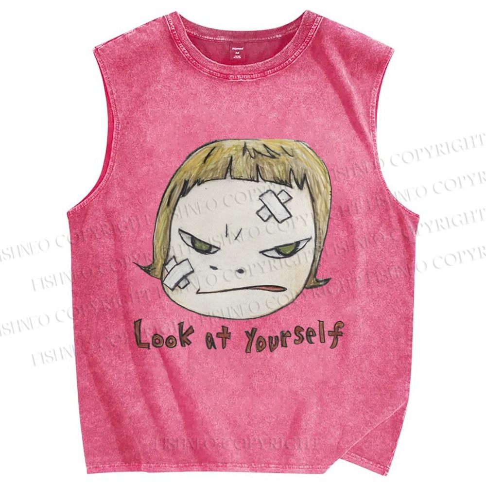 Unisex Yoshitomo Nara Look At Yourself Printed Washed Tank Top