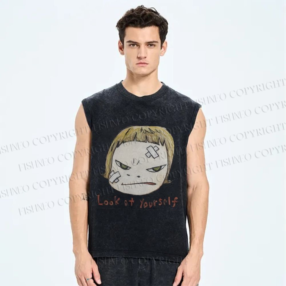 Unisex Yoshitomo Nara Look At Yourself Printed Washed Tank Top