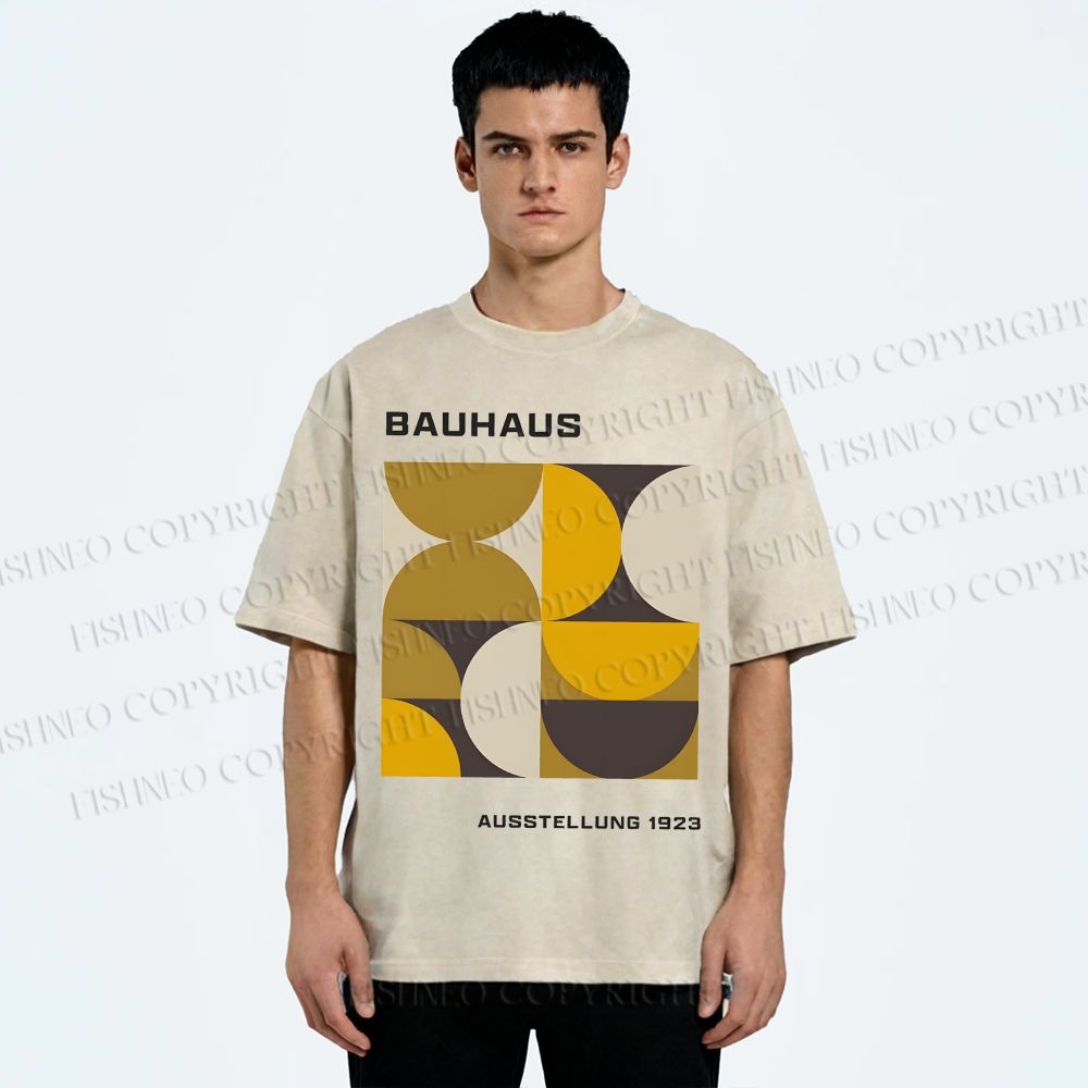 Unisex Bauhaus Psychedelic Art Printed Washed Tee