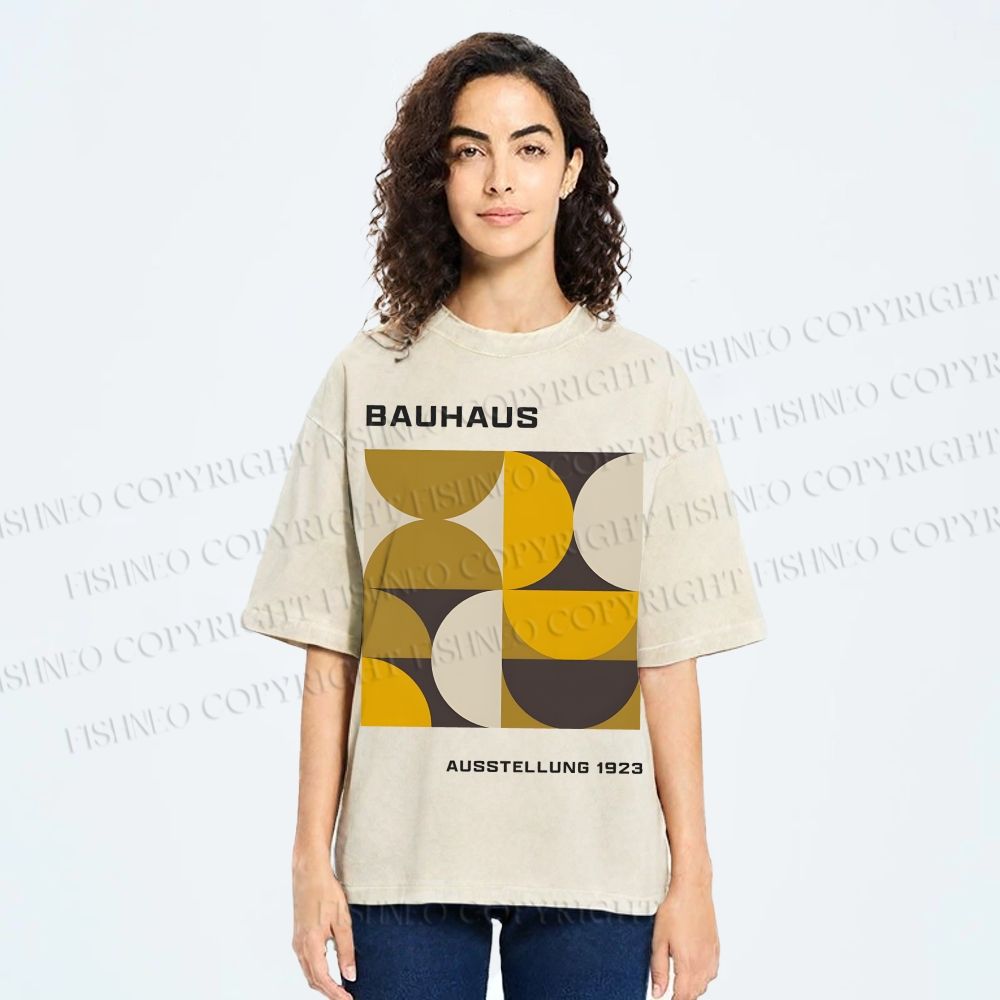 Unisex Bauhaus Psychedelic Art Printed Washed Tee