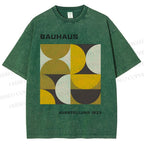Unisex Bauhaus Psychedelic Art Printed Washed Tee