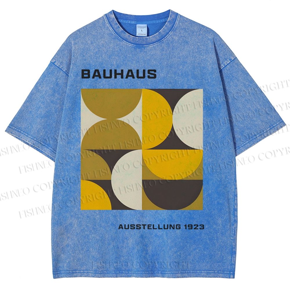 Unisex Bauhaus Psychedelic Art Printed Washed Tee