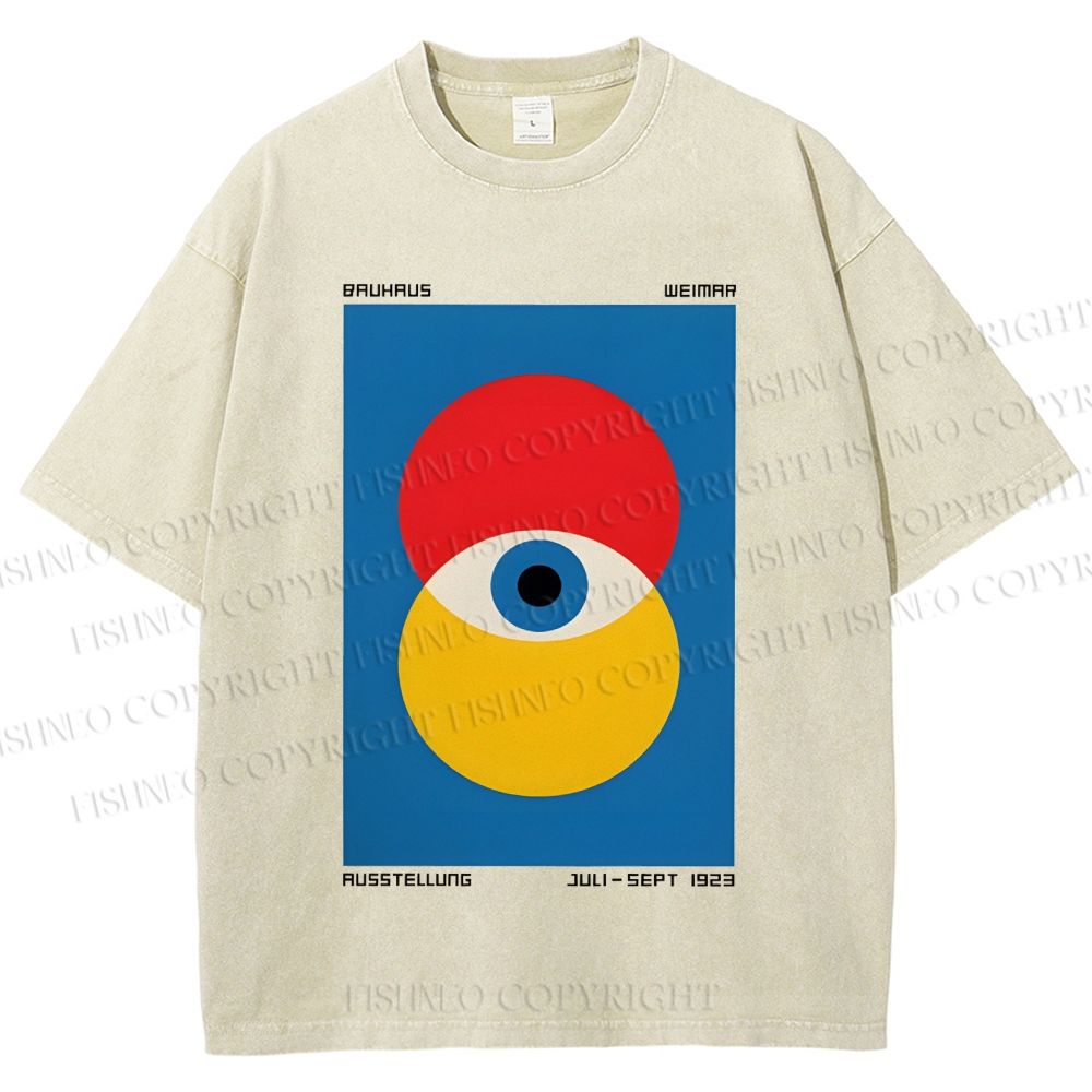Unisex Bauhaus Geometric Eyes Printed Washed Tee