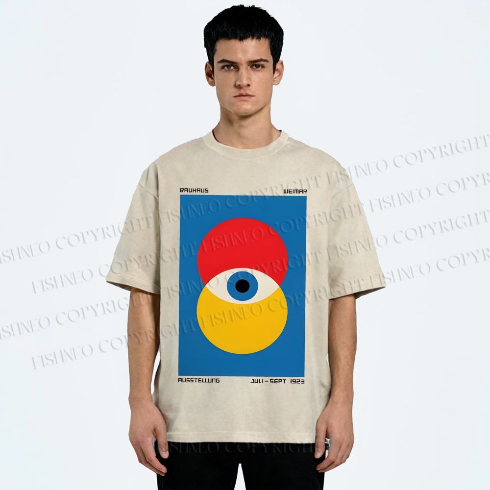 Unisex Bauhaus Geometric Eyes Printed Washed Tee