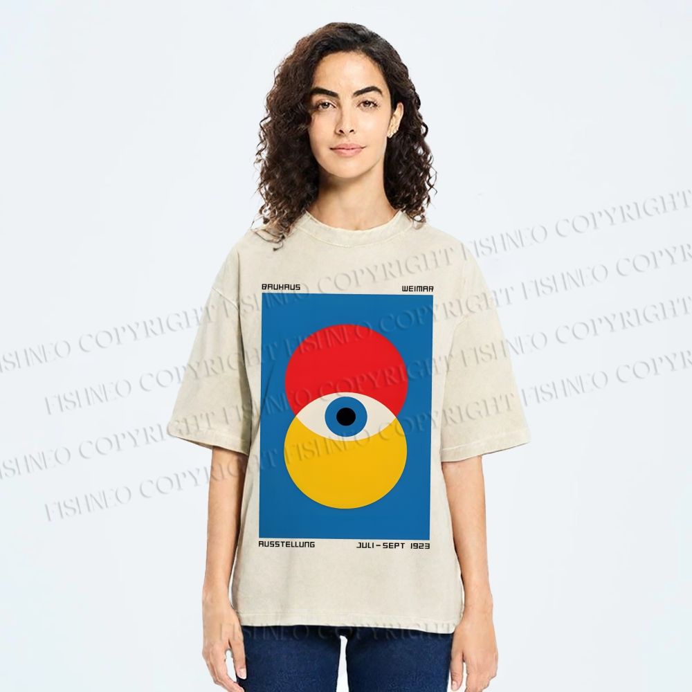 Unisex Bauhaus Geometric Eyes Printed Washed Tee