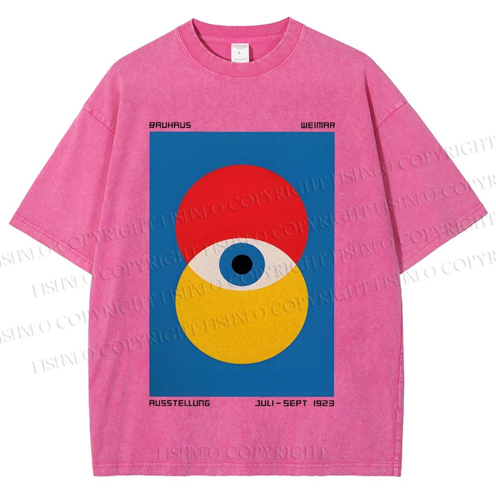 Unisex Bauhaus Geometric Eyes Printed Washed Tee