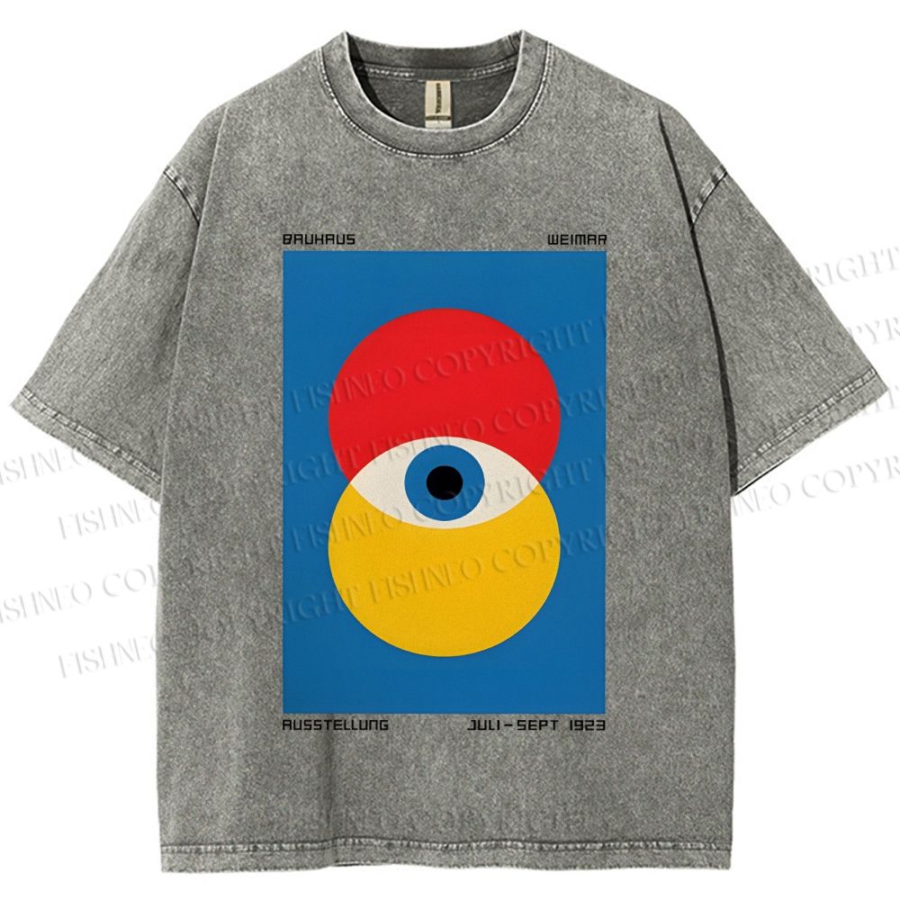 Unisex Bauhaus Geometric Eyes Printed Washed Tee