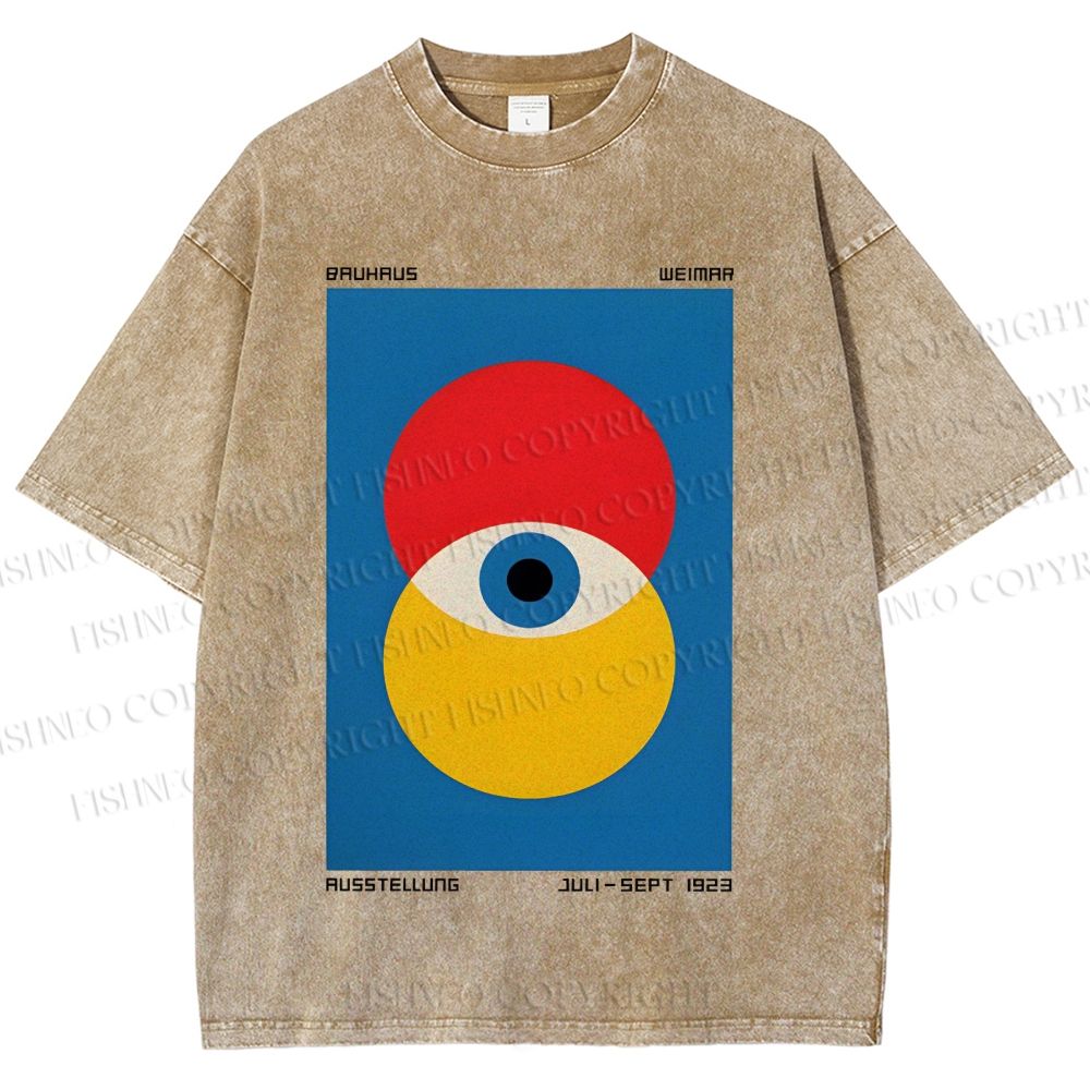 Unisex Bauhaus Geometric Eyes Printed Washed Tee
