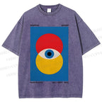 Unisex Bauhaus Geometric Eyes Printed Washed Tee