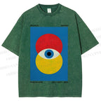 Unisex Bauhaus Geometric Eyes Printed Washed Tee