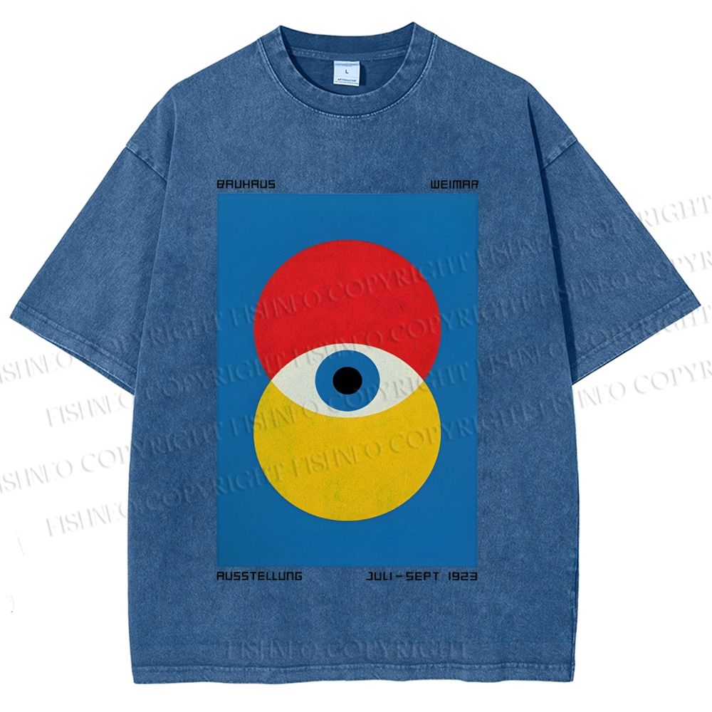 Unisex Bauhaus Geometric Eyes Printed Washed Tee