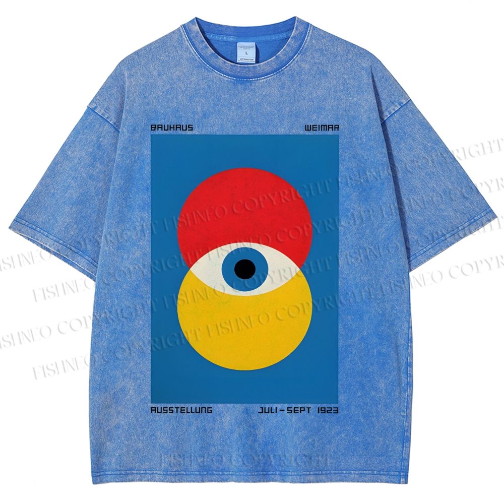 Unisex Bauhaus Geometric Eyes Printed Washed Tee