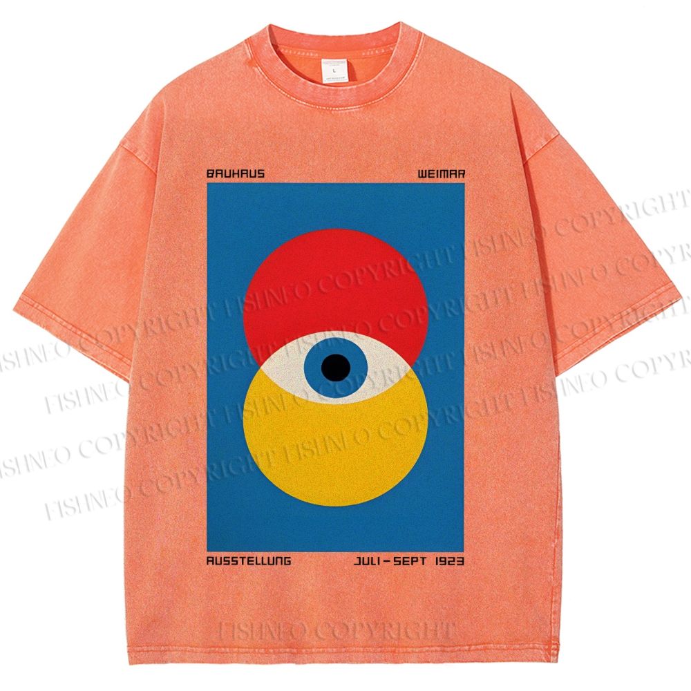 Unisex Bauhaus Geometric Eyes Printed Washed Tee