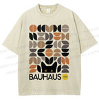 Unisex Bauhaus Geometric Cat Printed Washed Tee
