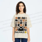 Unisex Bauhaus Geometric Cat Printed Washed Tee