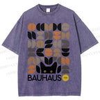 Unisex Bauhaus Geometric Cat Printed Washed Tee