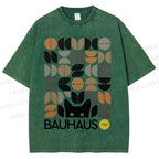 Unisex Bauhaus Geometric Cat Printed Washed Tee