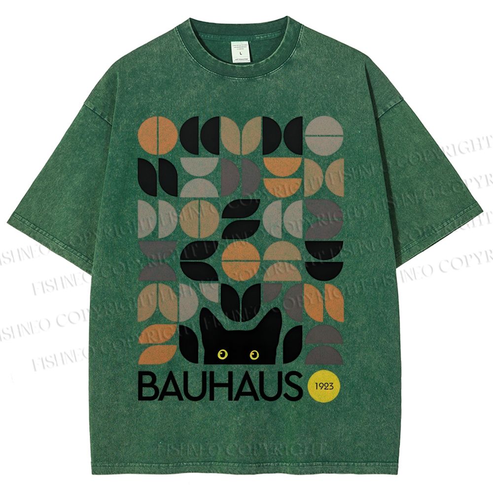 Unisex Bauhaus Geometric Cat Printed Washed Tee