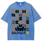 Unisex Bauhaus Geometric Cat Printed Washed Tee