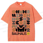 Unisex Bauhaus Geometric Cat Printed Washed Tee