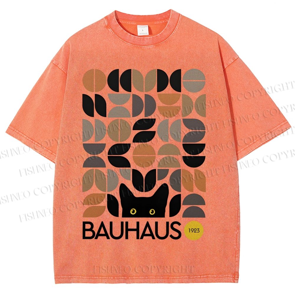 Unisex Bauhaus Geometric Cat Printed Washed Tee