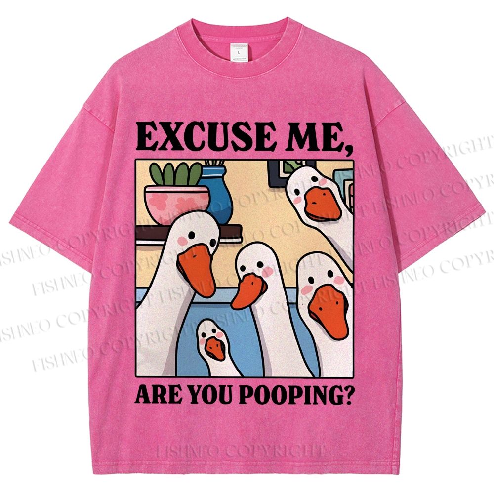 Unisex Excuse Me Are You Pooping Goose Printed Washed Tee
