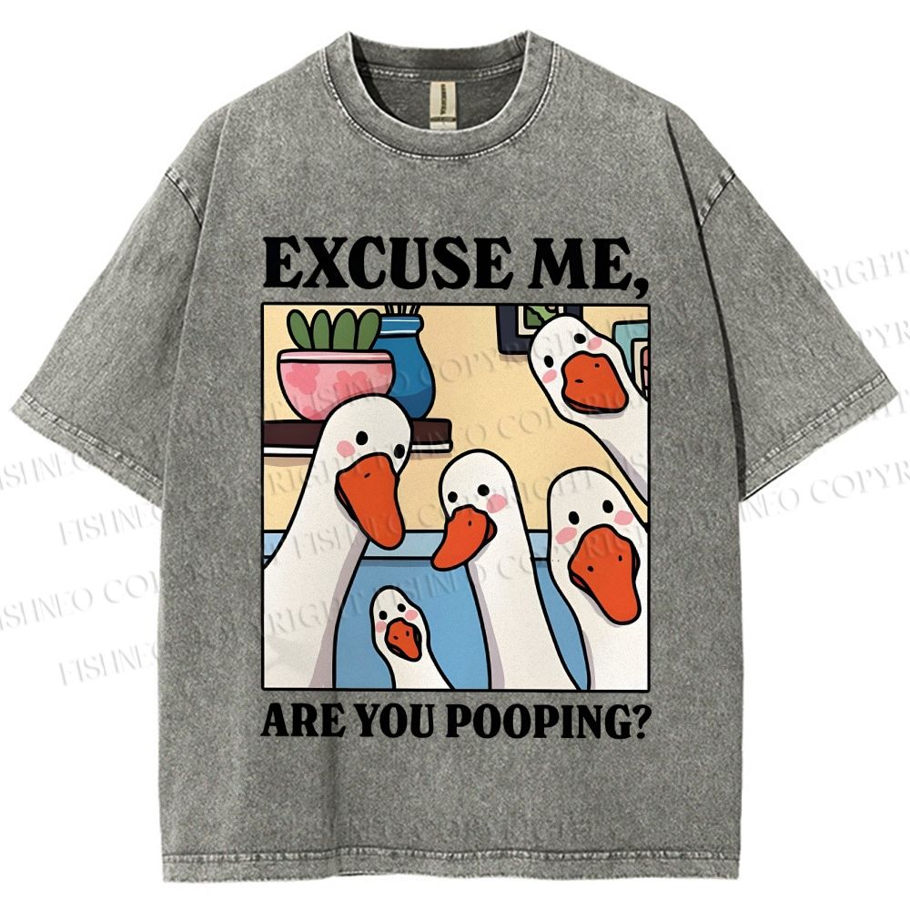 Unisex Excuse Me Are You Pooping Goose Printed Washed Tee