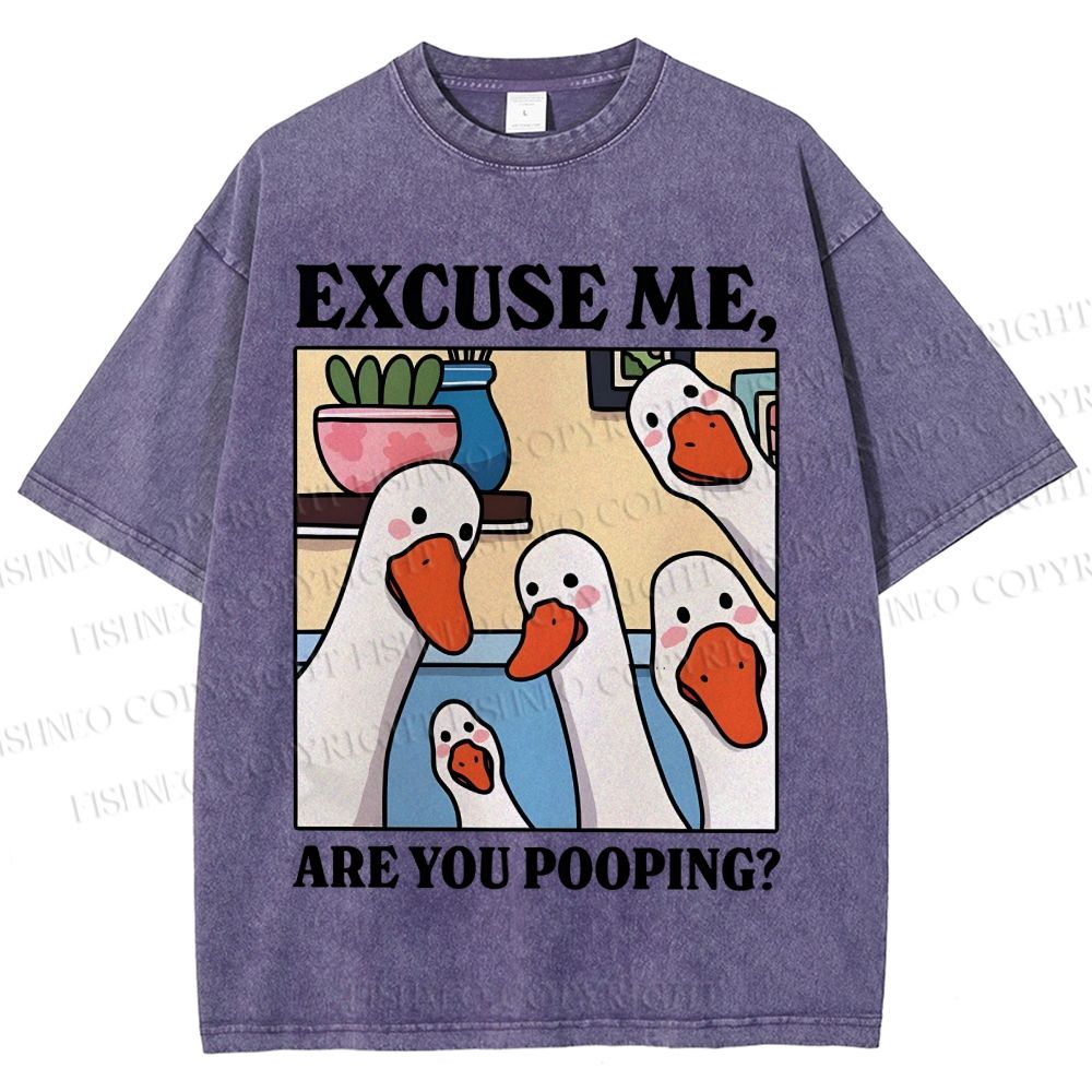 Unisex Excuse Me Are You Pooping Goose Printed Washed Tee