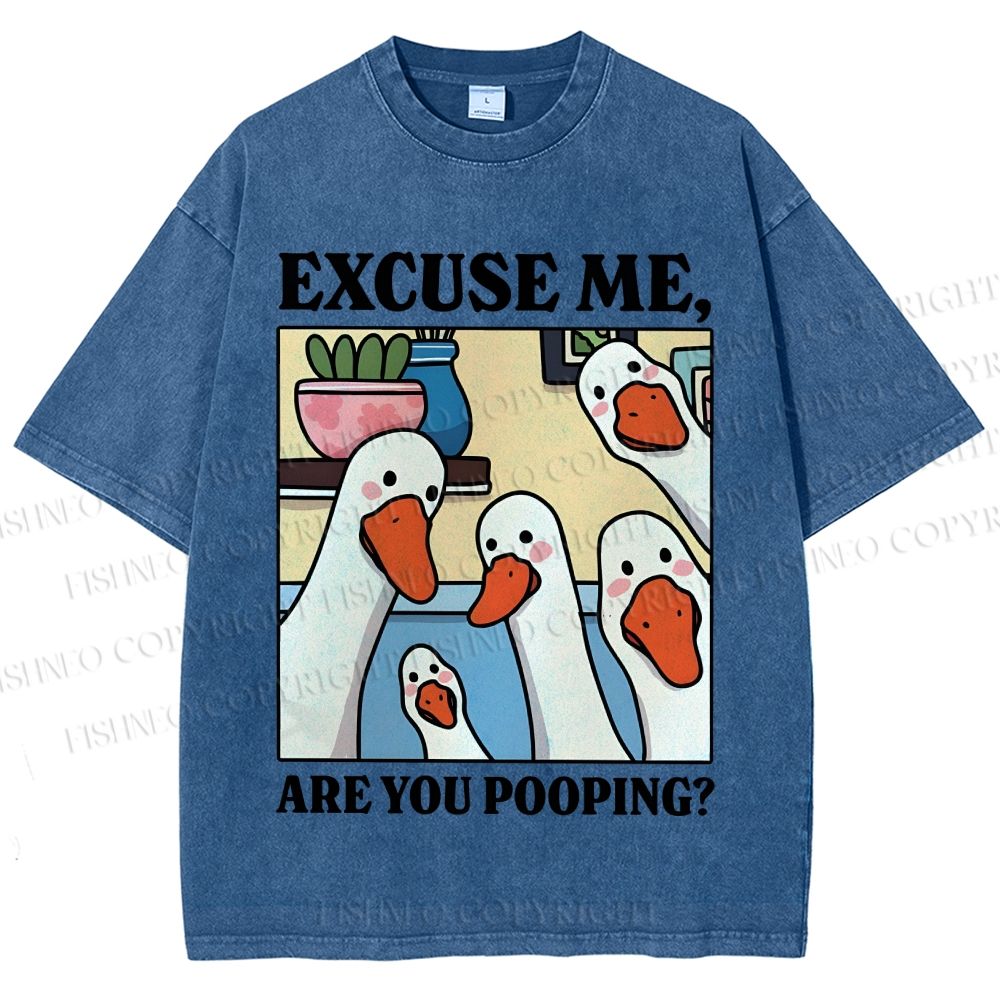 Unisex Excuse Me Are You Pooping Goose Printed Washed Tee