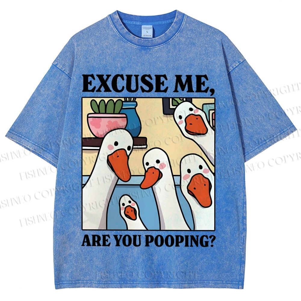 Unisex Excuse Me Are You Pooping Goose Printed Washed Tee