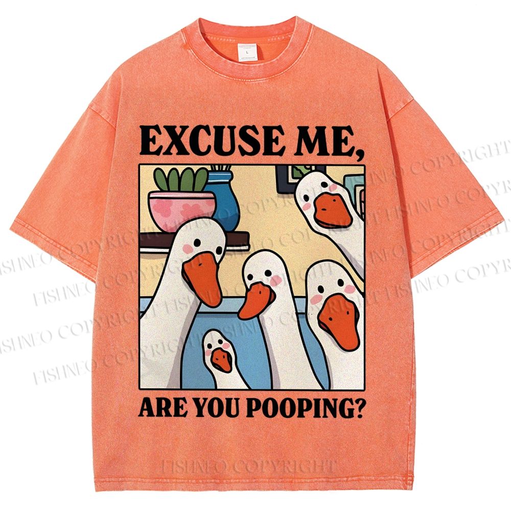 Unisex Excuse Me Are You Pooping Goose Printed Washed Tee