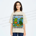 Unisex More Espresso Less Depresso Frog Printed Washed Tee