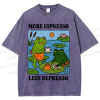 Unisex More Espresso Less Depresso Frog Printed Washed Tee