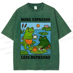 Unisex More Espresso Less Depresso Frog Printed Washed Tee