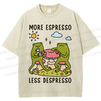 Unisex More Espresso Less Depresso Frog Printed Washed Tee