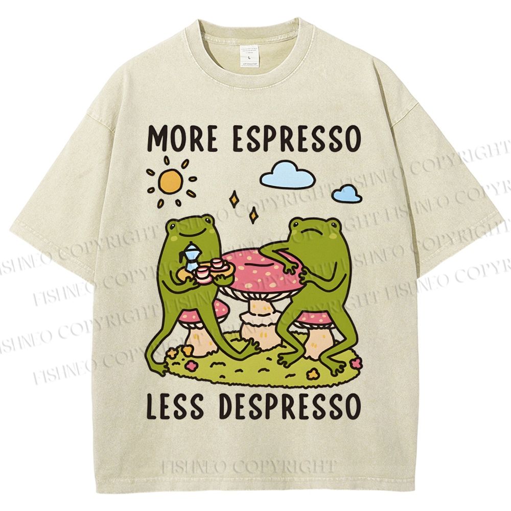 Unisex More Espresso Less Depresso Frog Printed Washed Tee