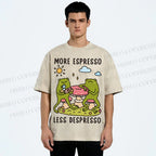Unisex More Espresso Less Depresso Frog Printed Washed Tee