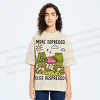 Unisex More Espresso Less Depresso Frog Printed Washed Tee