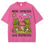 Unisex More Espresso Less Depresso Frog Printed Washed Tee