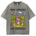 Unisex More Espresso Less Depresso Frog Printed Washed Tee
