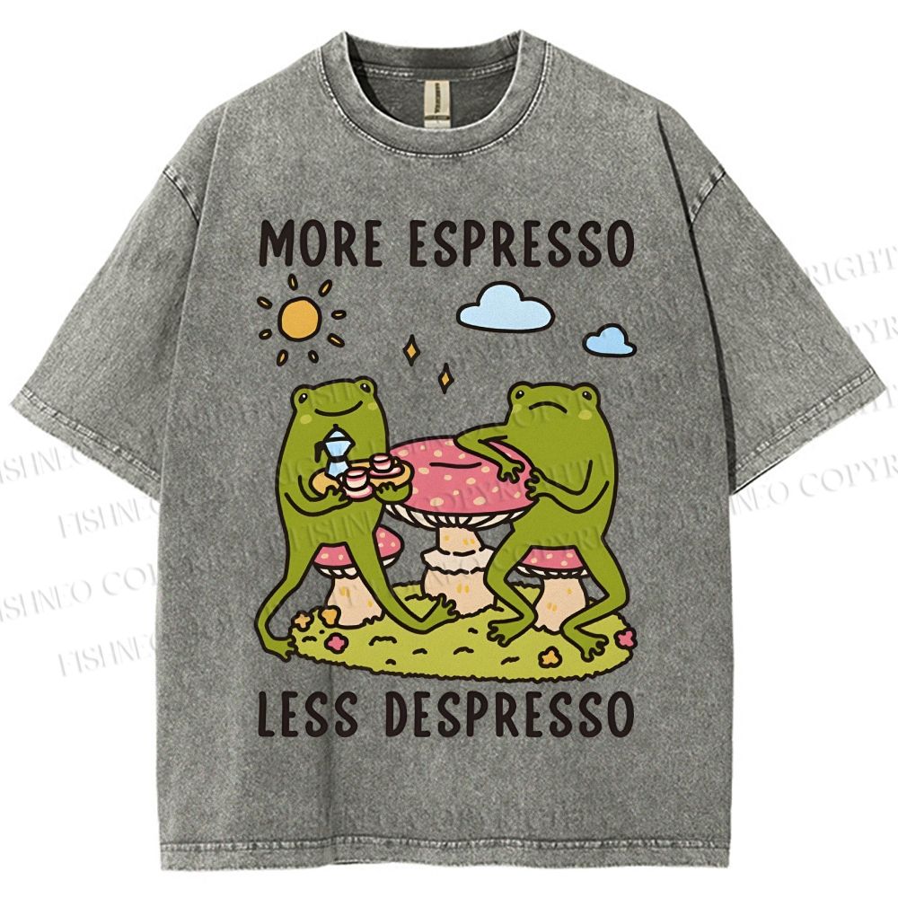 Unisex More Espresso Less Depresso Frog Printed Washed Tee