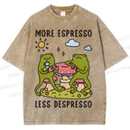 Unisex More Espresso Less Depresso Frog Printed Washed Tee