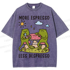 Unisex More Espresso Less Depresso Frog Printed Washed Tee
