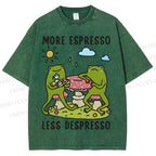 Unisex More Espresso Less Depresso Frog Printed Washed Tee
