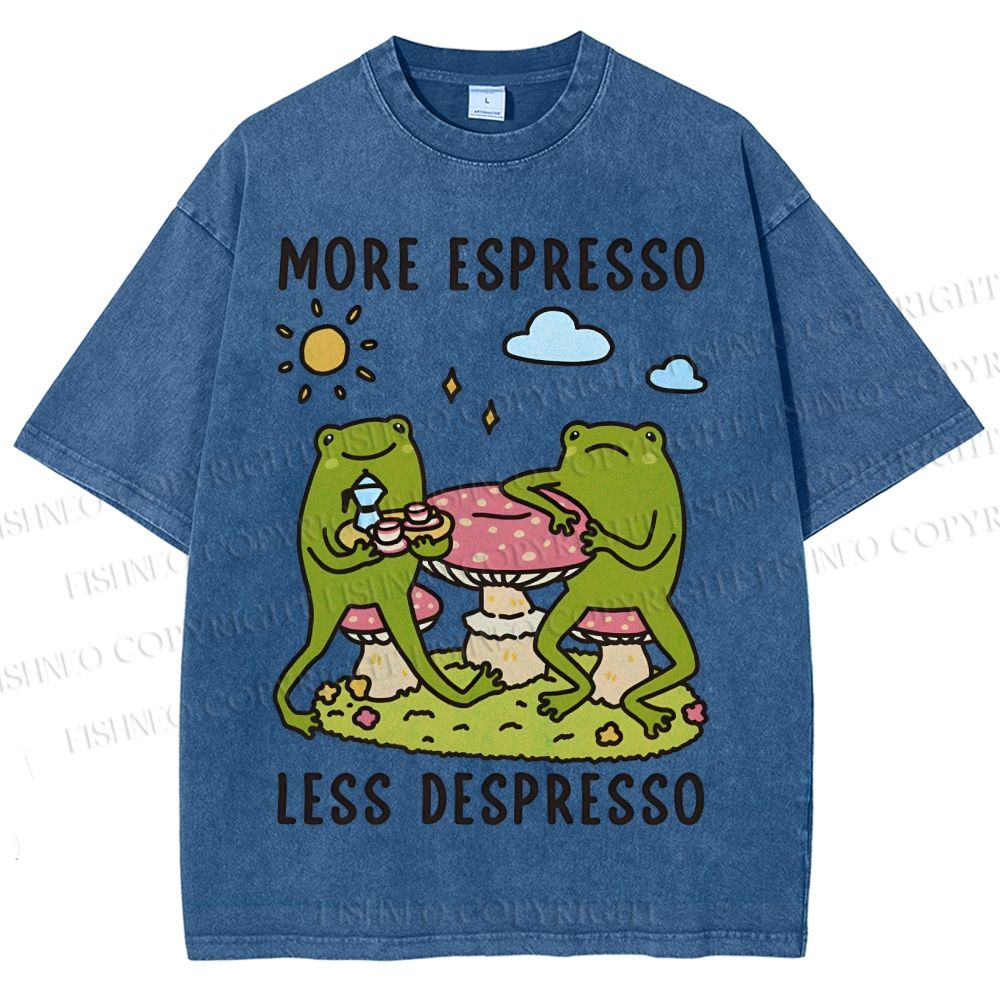 Unisex More Espresso Less Depresso Frog Printed Washed Tee