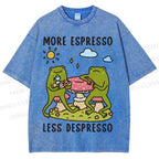 Unisex More Espresso Less Depresso Frog Printed Washed Tee